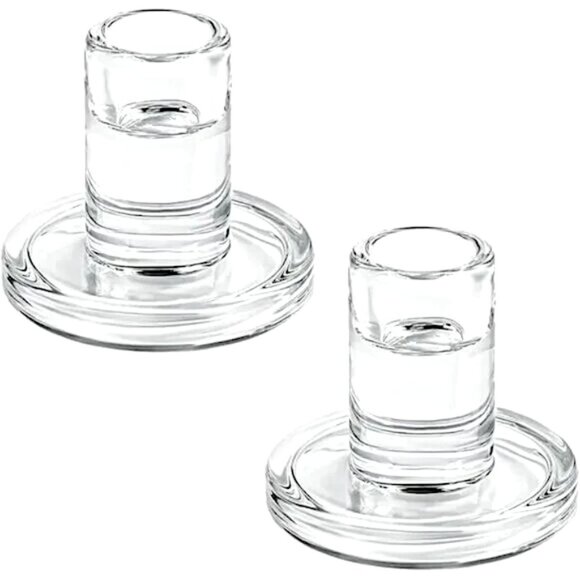 Candle Holders Glass Taper Candlestick Holders Set of 2 Clear Sturdy NEW - Picture 1 of 4